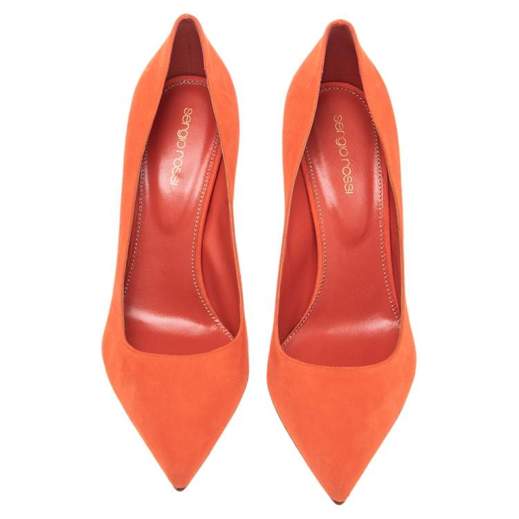Pre Owned Sergio Rossi Orange Suede Pointed Toe Pumps Size 40