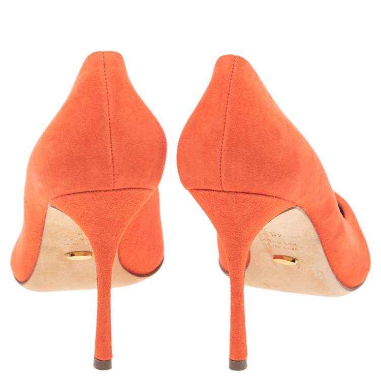 Pre Owned Sergio Rossi Orange Suede Pointed Toe Pumps Size 40