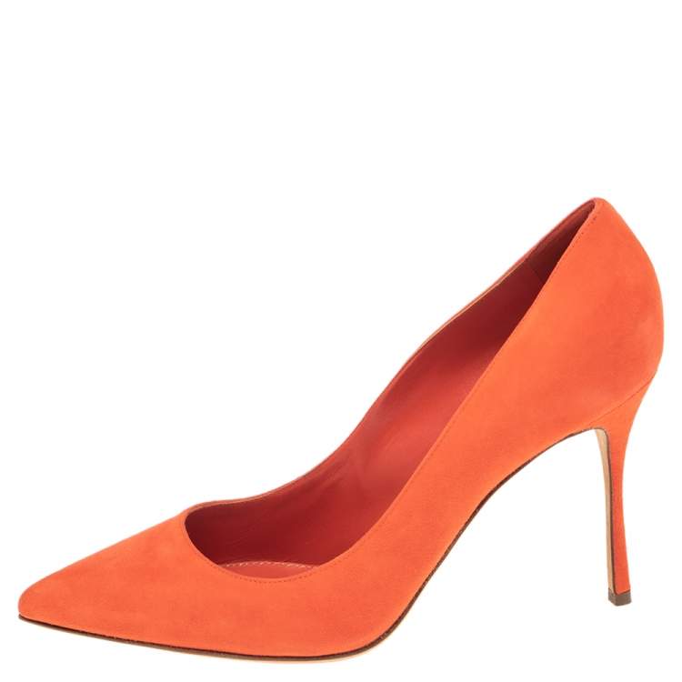 Pre Owned Sergio Rossi Orange Suede Pointed Toe Pumps Size 40