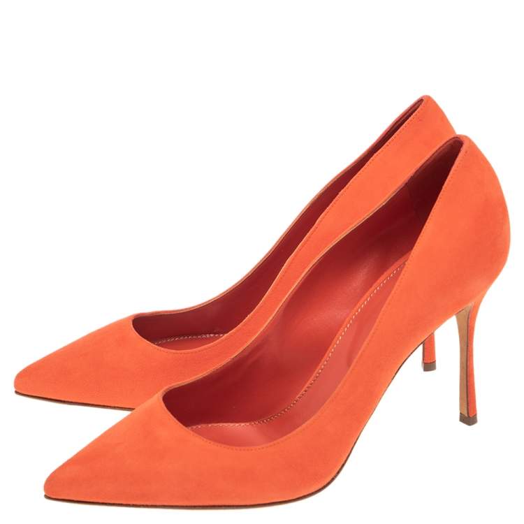 Pre Owned Sergio Rossi Orange Suede Pointed Toe Pumps Size 40
