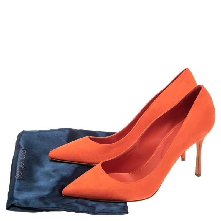 Pre Owned Sergio Rossi Orange Suede Pointed Toe Pumps Size 40