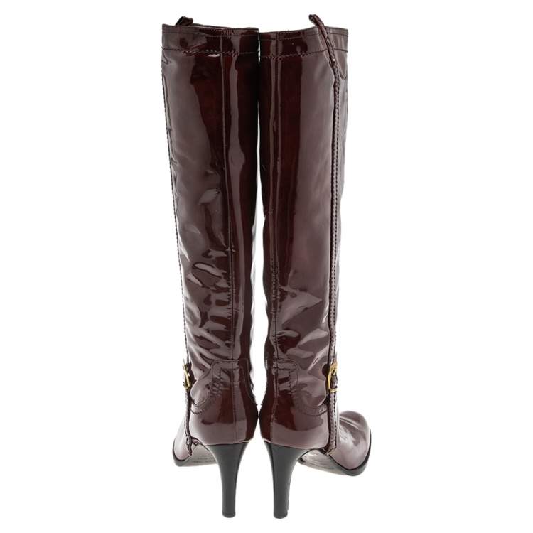 Pre Owned Sergio Rossi Burgundy Patent Leather Knee Length Boots Size 40