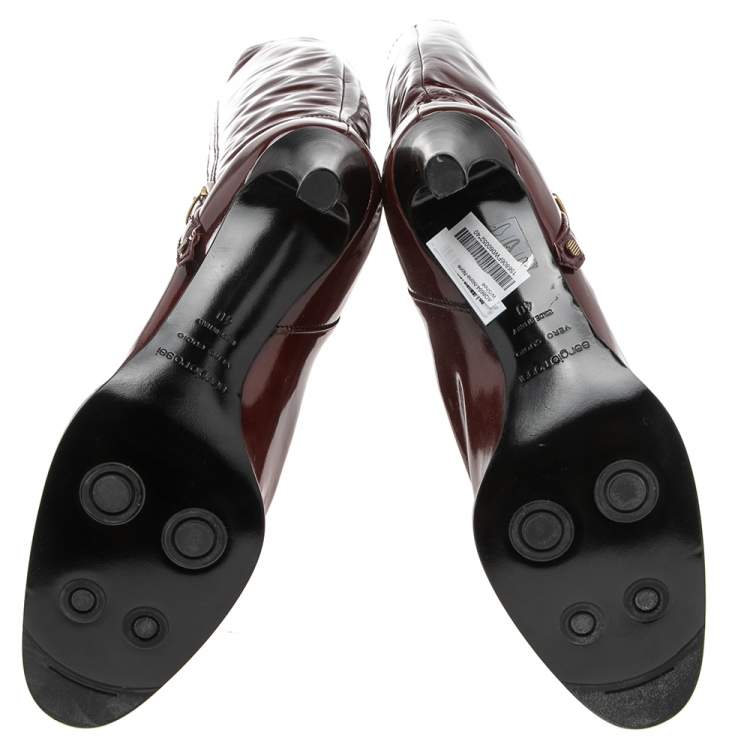 Pre Owned Sergio Rossi Burgundy Patent Leather Knee Length Boots Size 40
