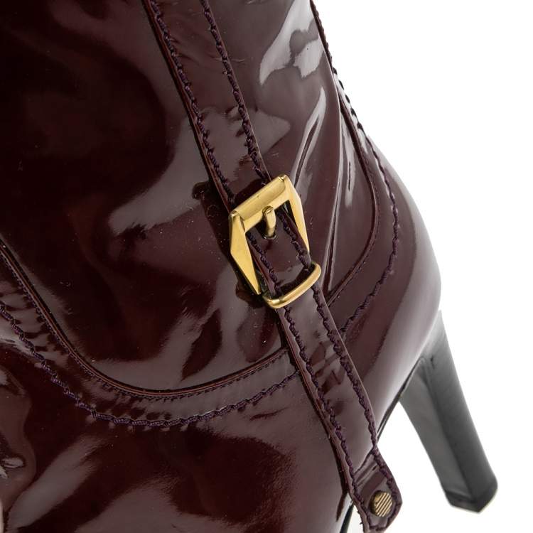 Pre Owned Sergio Rossi Burgundy Patent Leather Knee Length Boots Size 40
