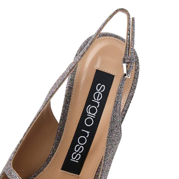 Pre Owned Sergio Rossi Multicolor Glitter Embellished Slingback Sandals Size 38