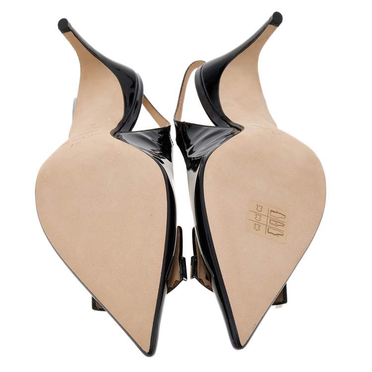 Pre Owned Sergio Rossi Black Patent Leather SR1 Slingback Sandals Size 38