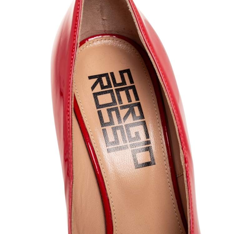 Pre Owned Sergio Rossi Red Patent Leather Pointed Toe Block Heel Pumps Size 39
