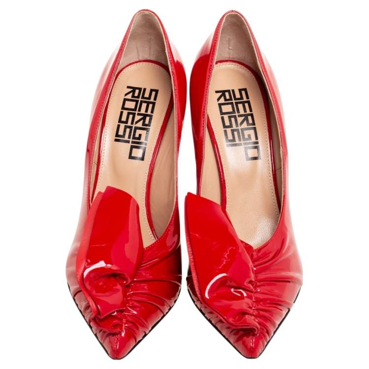 Pre Owned Sergio Rossi Red Patent Leather Pointed Toe Block Heel Pumps Size 39