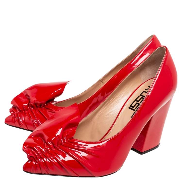 Pre Owned Sergio Rossi Red Patent Leather Pointed Toe Block Heel Pumps Size 39