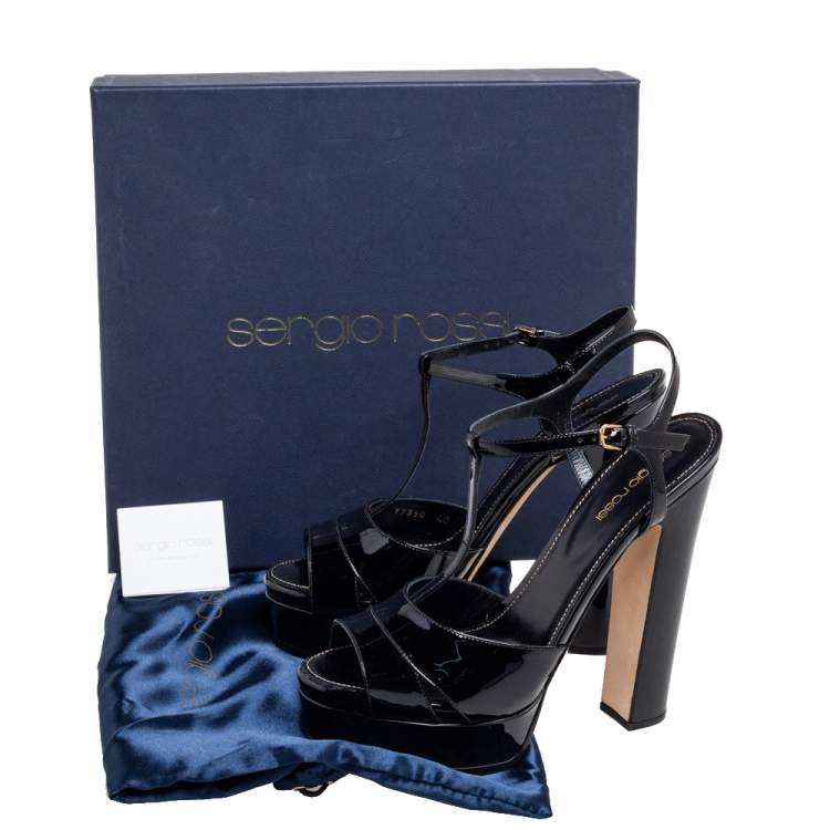 Pre Owned Sergio Rossi Black Patent Leather Edwigde Platform Sandals Size 40
