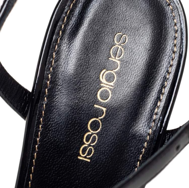 Pre Owned Sergio Rossi Black Patent Leather Edwigde Platform Sandals Size 40