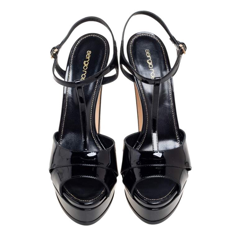 Pre Owned Sergio Rossi Black Patent Leather Edwigde Platform Sandals Size 40