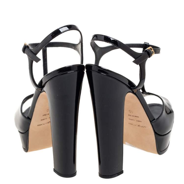 Pre Owned Sergio Rossi Black Patent Leather Edwigde Platform Sandals Size 40