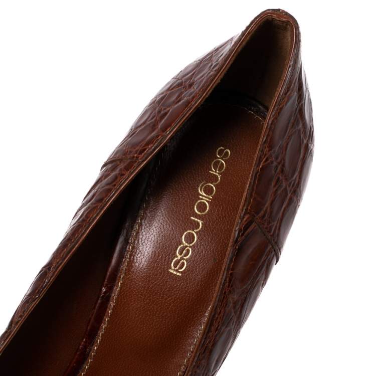 Pre Owned Sergio Rossi Brown Crocodile Leather Platform Pumps Size 38