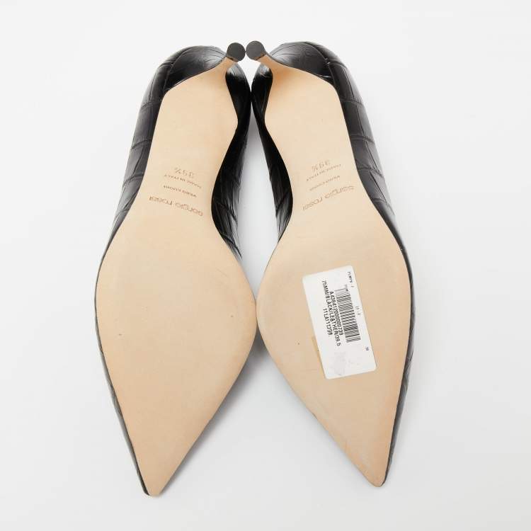 Pre Owned Sergio Rossi Black Croc Embossed Leather Pointed-Toe Pumps Size 39.5