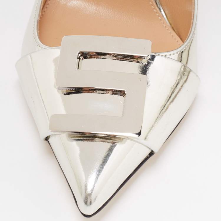 Pre Owned Sergio Rossi Metallic Silver Patent Leather Pumps Size 37.5
