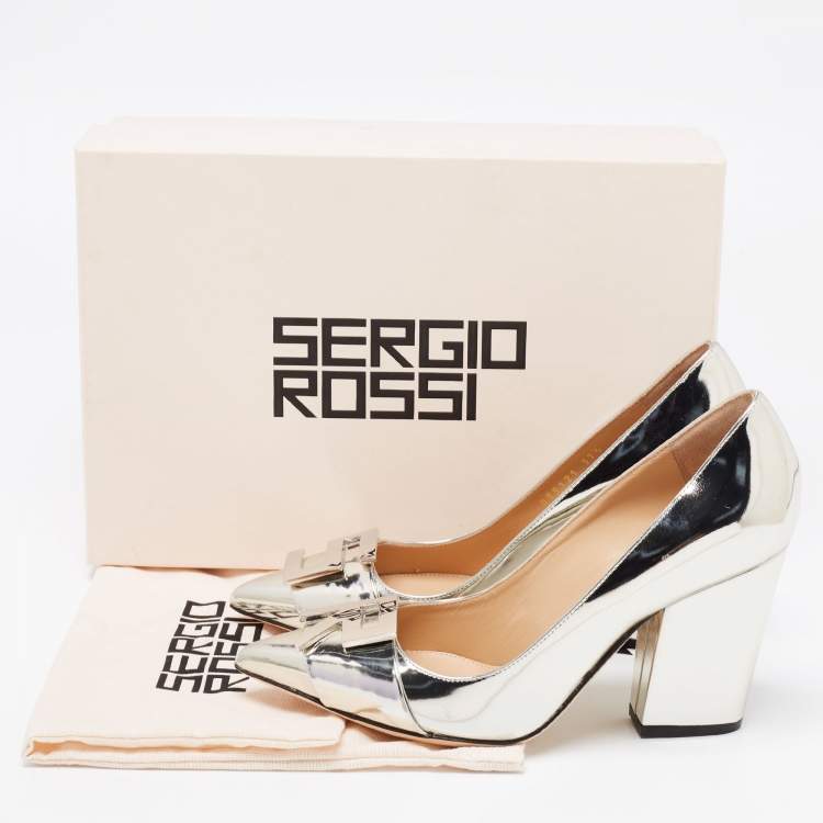 Pre Owned Sergio Rossi Metallic Silver Patent Leather Pumps Size 37.5