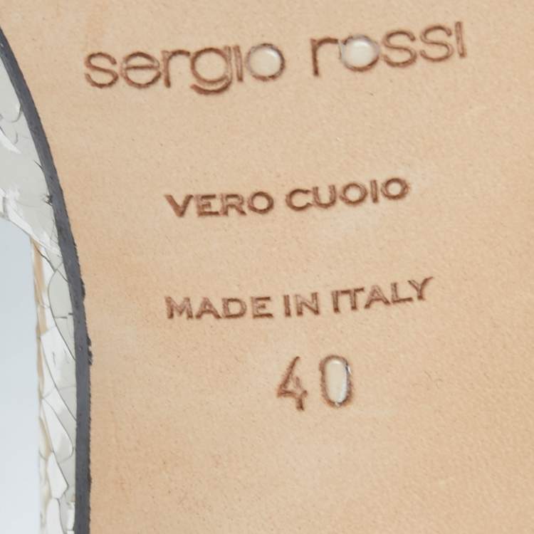 Pre Owned Sergio Rossi Silver Croc Embossed Mule Sandals Size 40