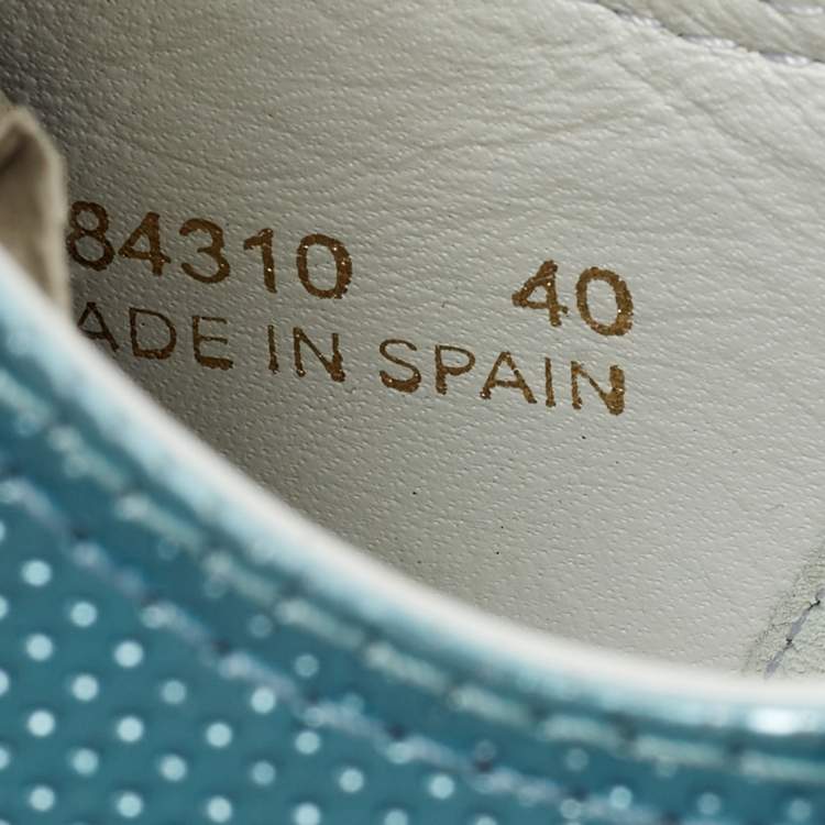 Pre Owned Sergio Rossi Metallic Blue Leather Lace Up Sneakers Size 40 