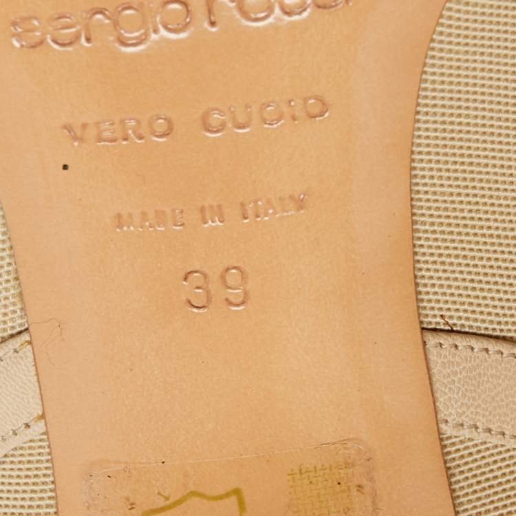 Pre Owned Sergio Rossi Beige Mesh and Leather Knee Length  Boots Size 39