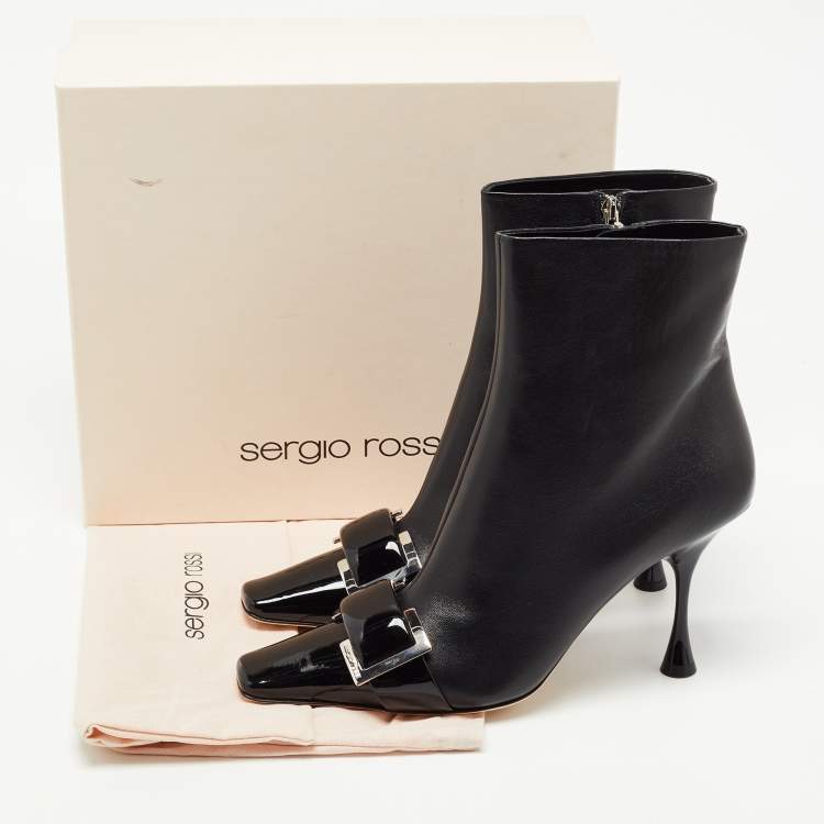 Pre Owned Sergio Rossi Black Leather Buckle Details Ankle Length Booties Size 41