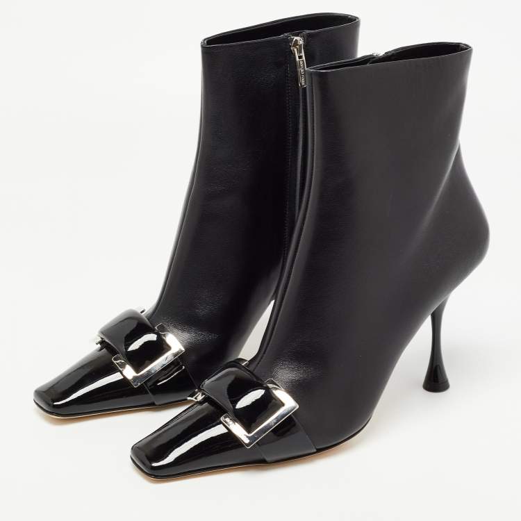 Pre Owned Sergio Rossi Black Leather Buckle Details Ankle Length Booties Size 41