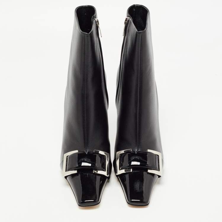Pre Owned Sergio Rossi Black Leather Buckle Details Ankle Length Booties Size 41