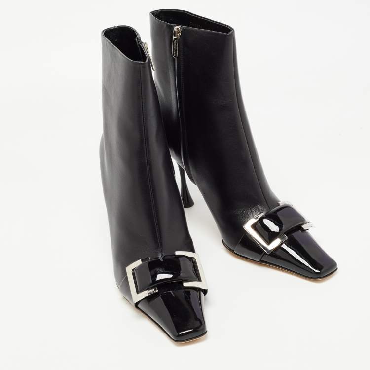 Pre Owned Sergio Rossi Black Leather Buckle Details Ankle Length Booties Size 41