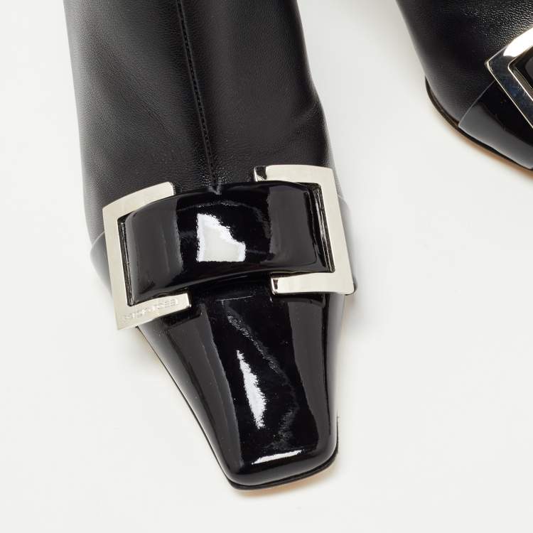 Pre Owned Sergio Rossi Black Leather Buckle Details Ankle Length Booties Size 41