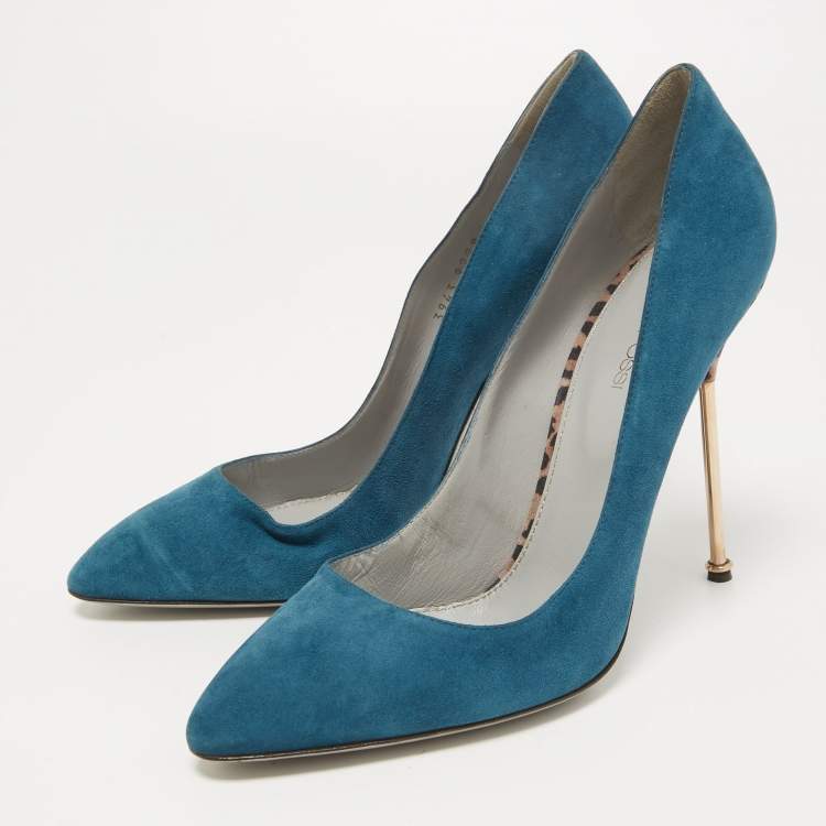 Pre Owned Sergio Rossi Blue Suede Pointed Toe Pumps Size 40