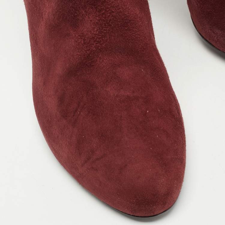 Pre Owned Sergio Rossi Burgundy Suede Zip Detail Knee Length Platform Boots Size 40.5 