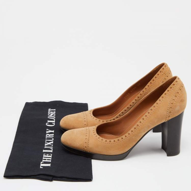 Pre Owned Sergio Rossi Tan Suede Platform Pumps Size 38.5
