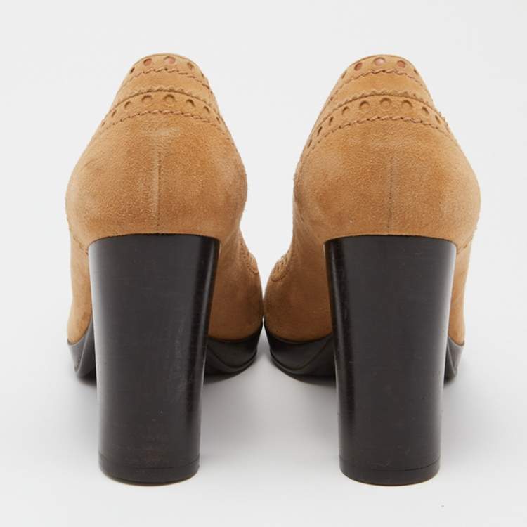 Pre Owned Sergio Rossi Tan Suede Platform Pumps Size 38.5