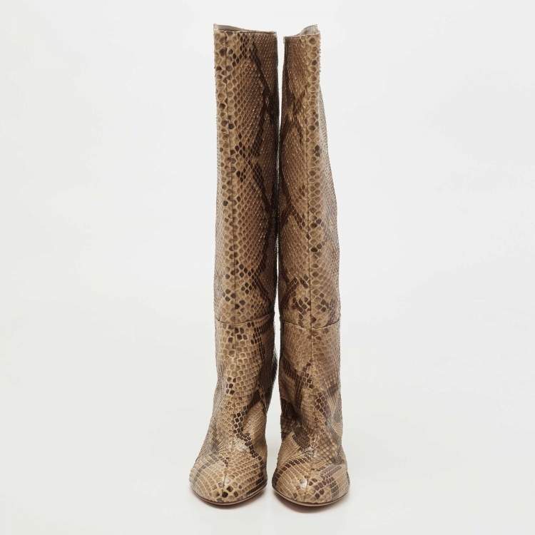 Pre Owned Sergio Rossi Brown Python  Knee Length Boots Size 41