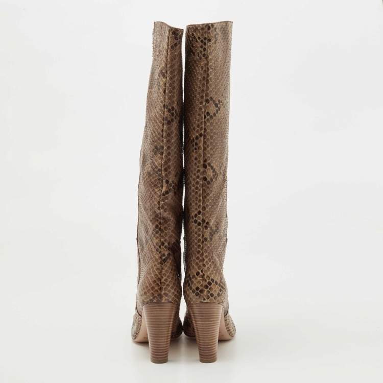 Pre Owned Sergio Rossi Brown Python  Knee Length Boots Size 41