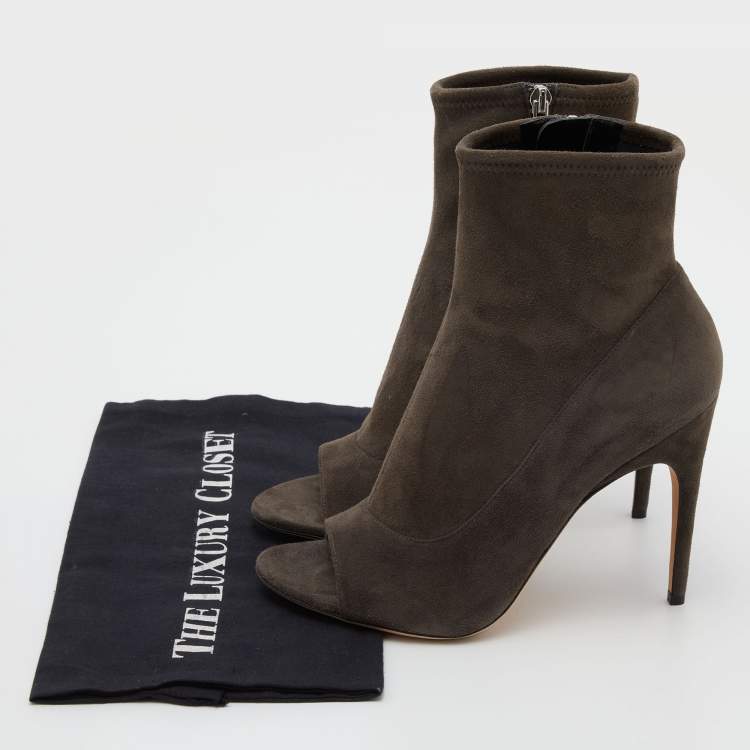 Pre Owned Sergio Rossi Grey Suede Open Toe Ankle Booties Size 39