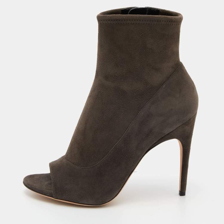 Pre Owned Sergio Rossi Grey Suede Open Toe Ankle Booties Size 39