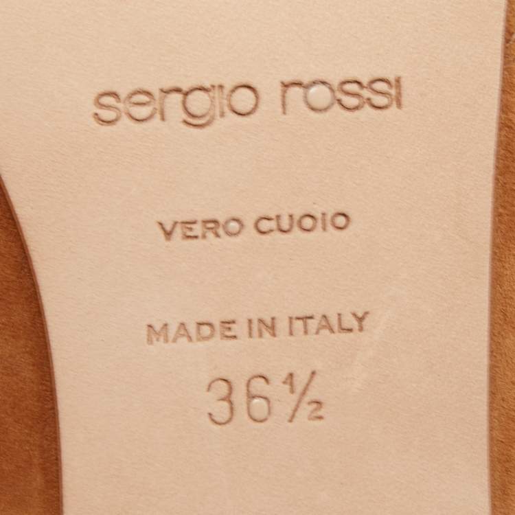 Pre Owned Sergio Rossi Tan Suede Cross Strap Buckle Detail Slide Sandals Size 36.5