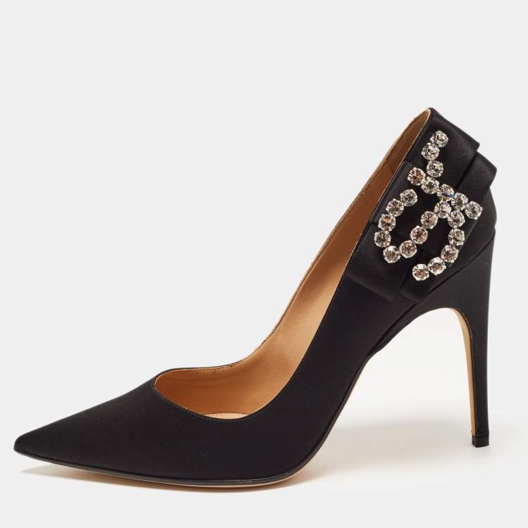 Sergio Rossi Black Satin Icona Crystals Pointed Toe Pumps Size 38 Sergio  Rossi | The Luxury Closet