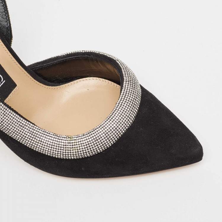 Pre Owned Sergio Rossi Black Suede Crystal Embellished Slingback Pumps Size 37