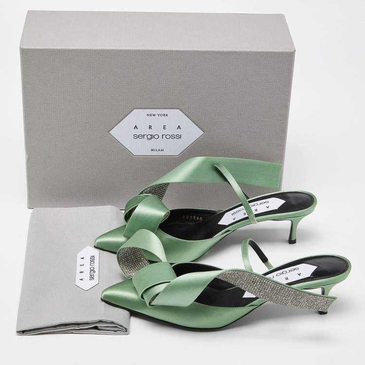 Pre Owned Sergio Rossi x Area Green Satin Marquise Mules Size 37.5
