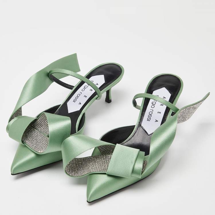 Pre Owned Sergio Rossi x Area Green Satin Marquise Mules Size 37.5