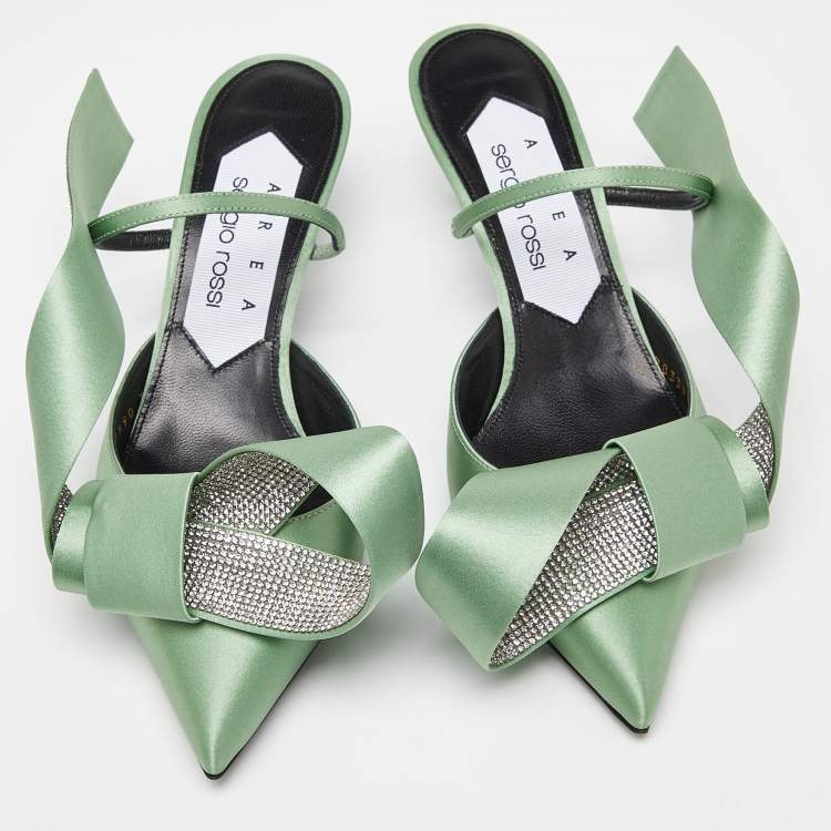 Pre Owned Sergio Rossi x Area Green Satin Marquise Mules Size 37.5