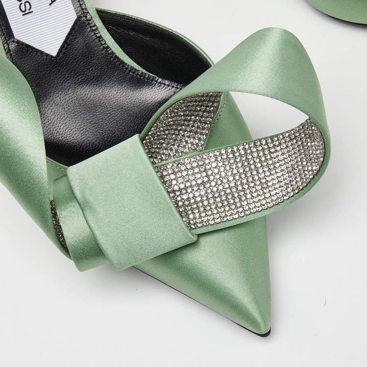 Pre Owned Sergio Rossi x Area Green Satin Marquise Mules Size 37.5