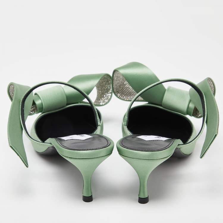 Pre Owned Sergio Rossi x Area Green Satin Marquise Mules Size 37.5