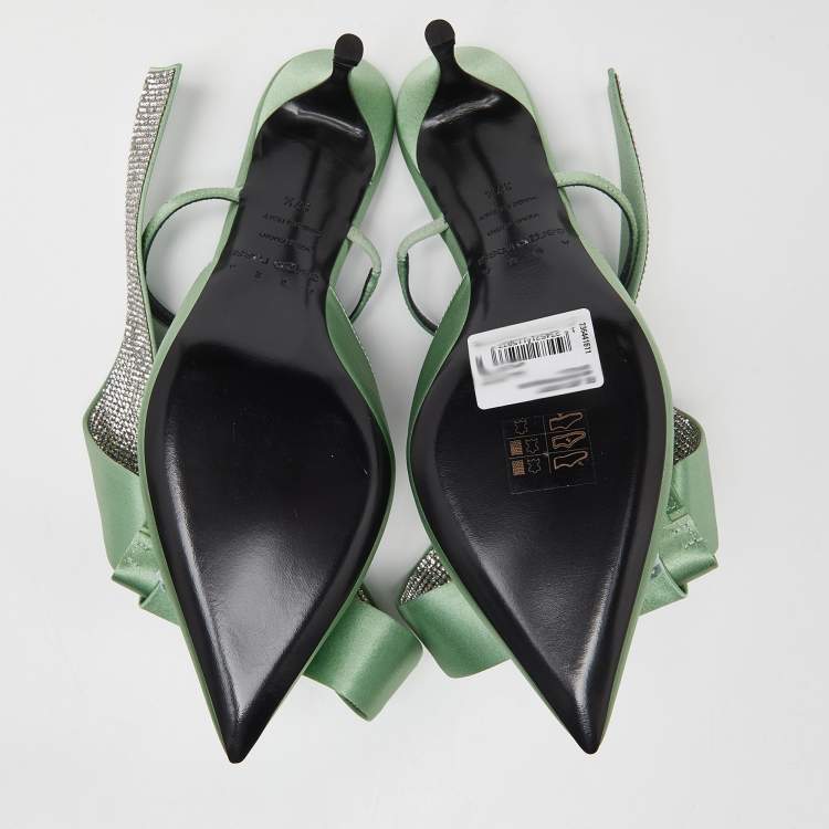 Pre Owned Sergio Rossi x Area Green Satin Marquise Mules Size 37.5