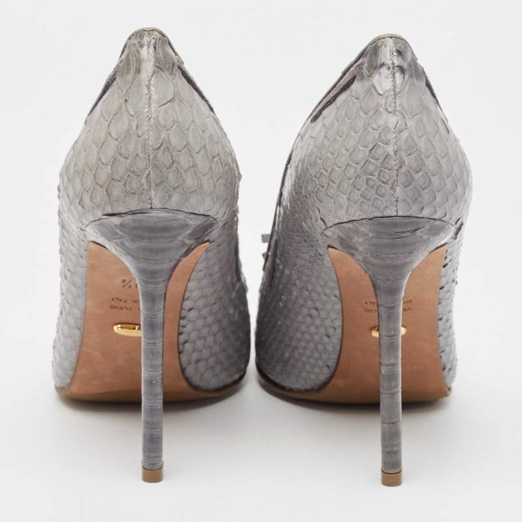 Pre Owned Sergio Rossi Grey Python Bow Loafer Pumps Size 38.5