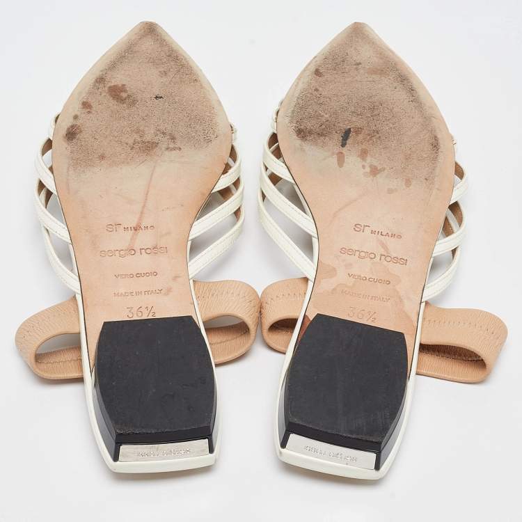 Pre Owned Sergio Rossi White Patent Leather Slingback Flats Size 36.5