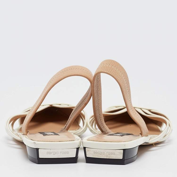 Pre Owned Sergio Rossi White Patent Leather Slingback Flats Size 36.5