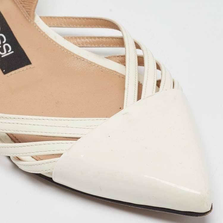 Pre Owned Sergio Rossi White Patent Leather Slingback Flats Size 36.5